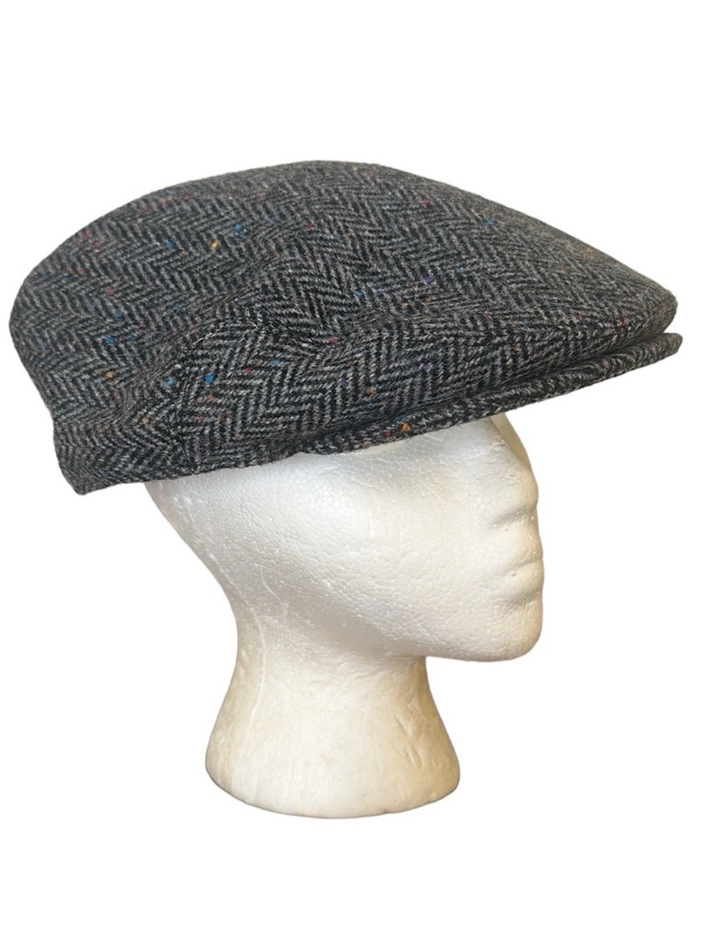 Voboom Headwear Tweed Flat Cap Grey Herringbone, Size 7 7/8 XXL